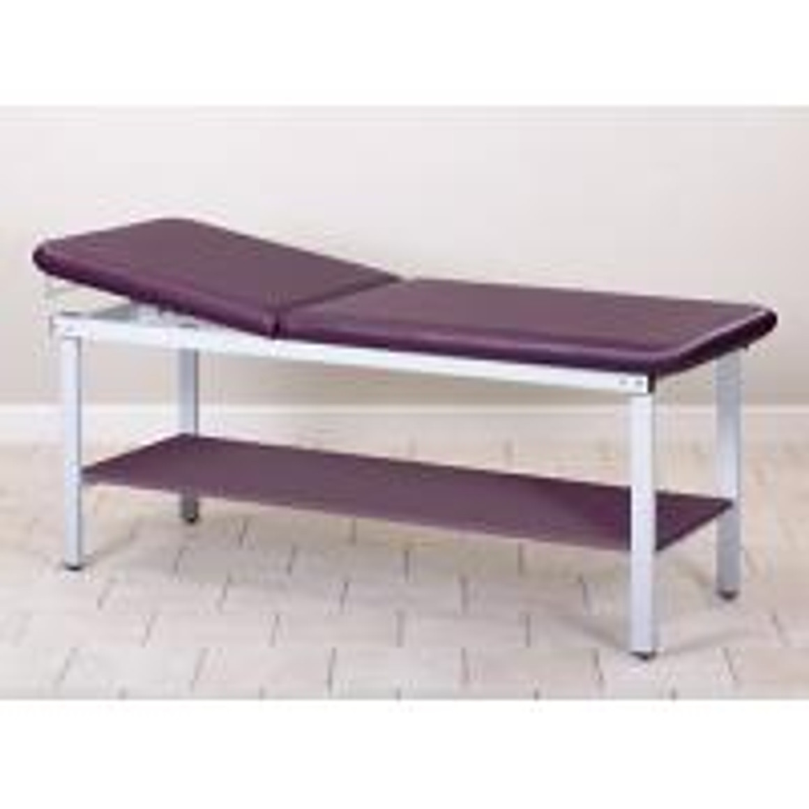 Clinton ETA Alpha Series Straight Line Treatment Table with Shelf, 27" Wide, Mulberry