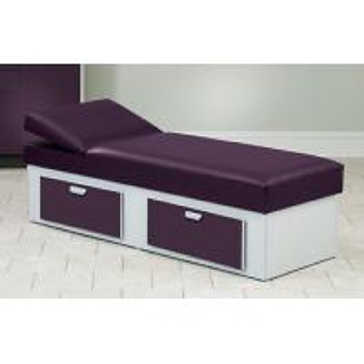 Clinton Upholstered Apron Couch with 2 Drawer Storage, Adjustable Pillow Wedge, Aubergine