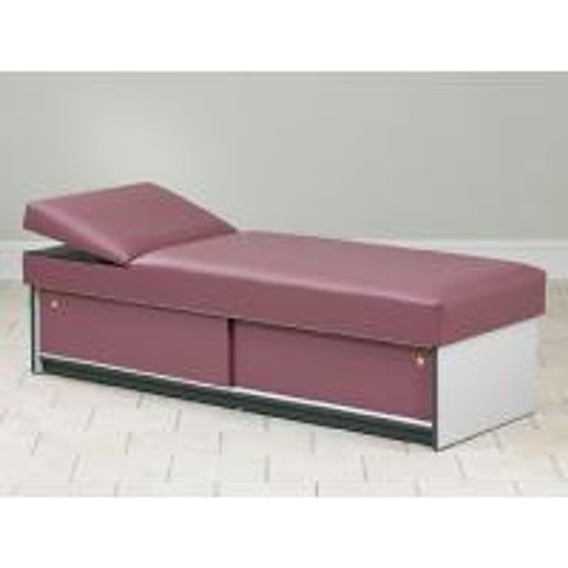 Clinton Upholstered Apron Couch with Sliding Doors, Non-Adjustable Pillow Wedge, Aubergine