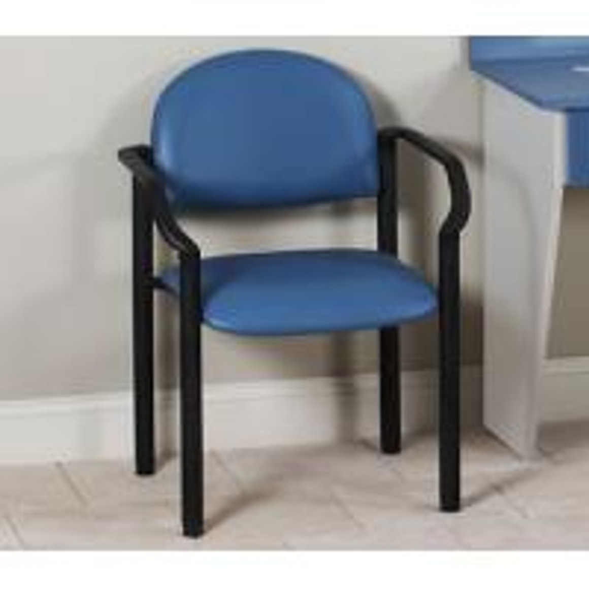 Clinton Black Frame Office Side Chair with Arms and Wall Guard, Royal Blue