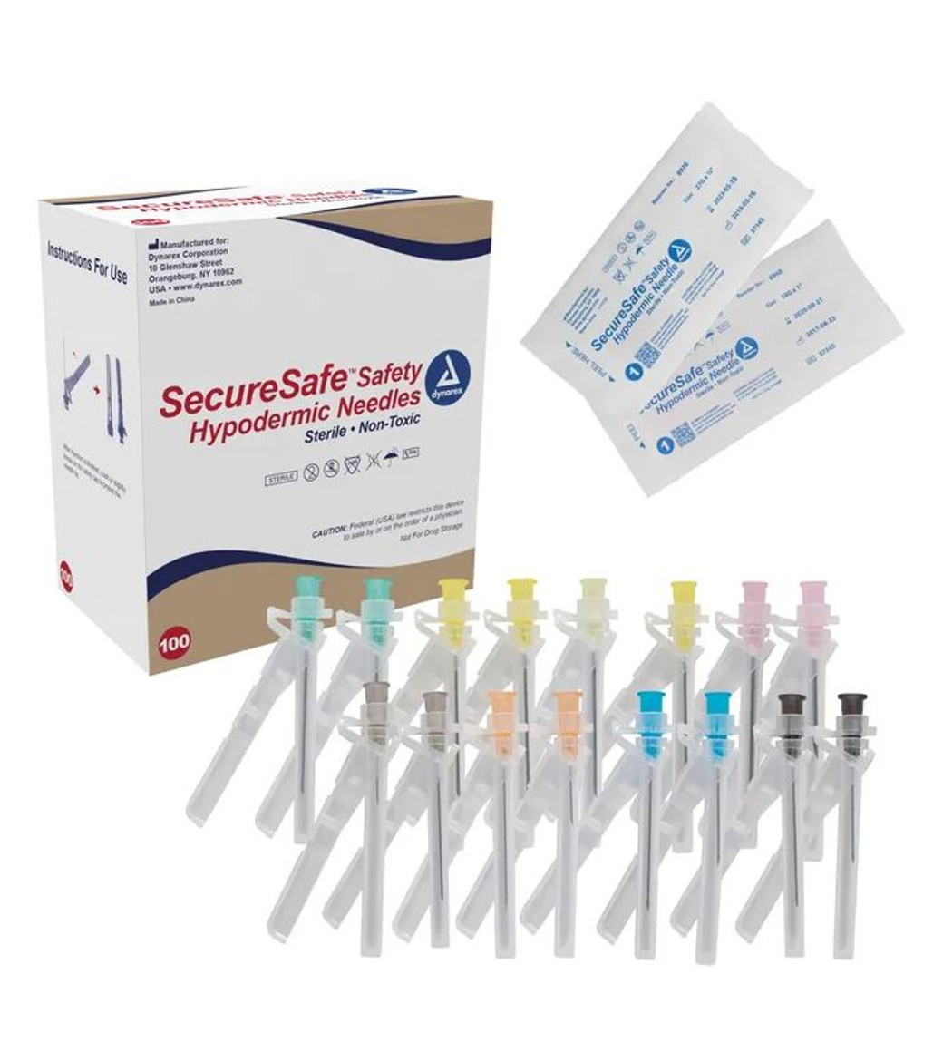 SecureSafe Safety Hypodermic Needle, 20G, 1 1/2" needle 10/100/case