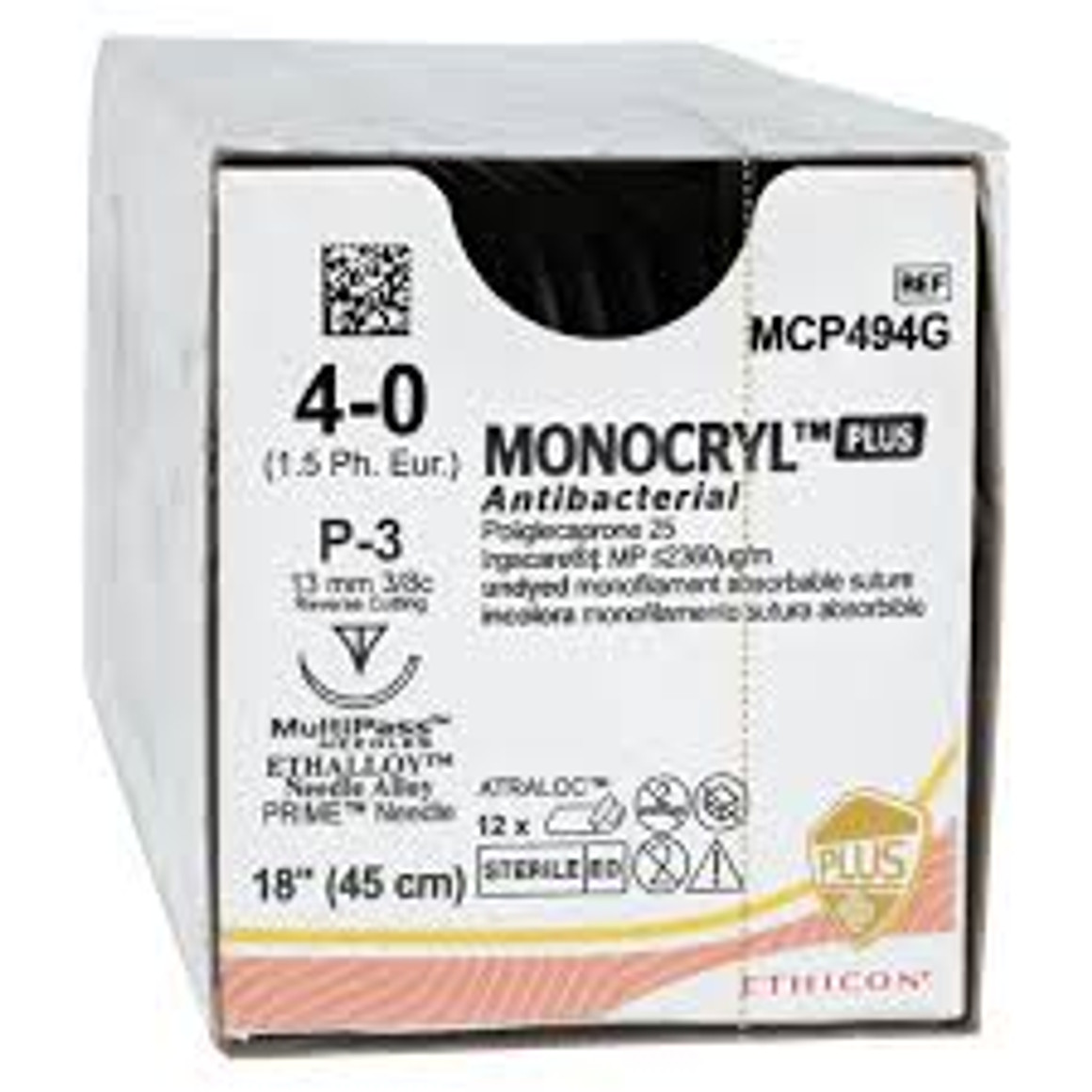 Monocryl Plus Suture 4-0 18" Triclosan/Polyglecaprone 25 Mnflmnt PS2 Undyd