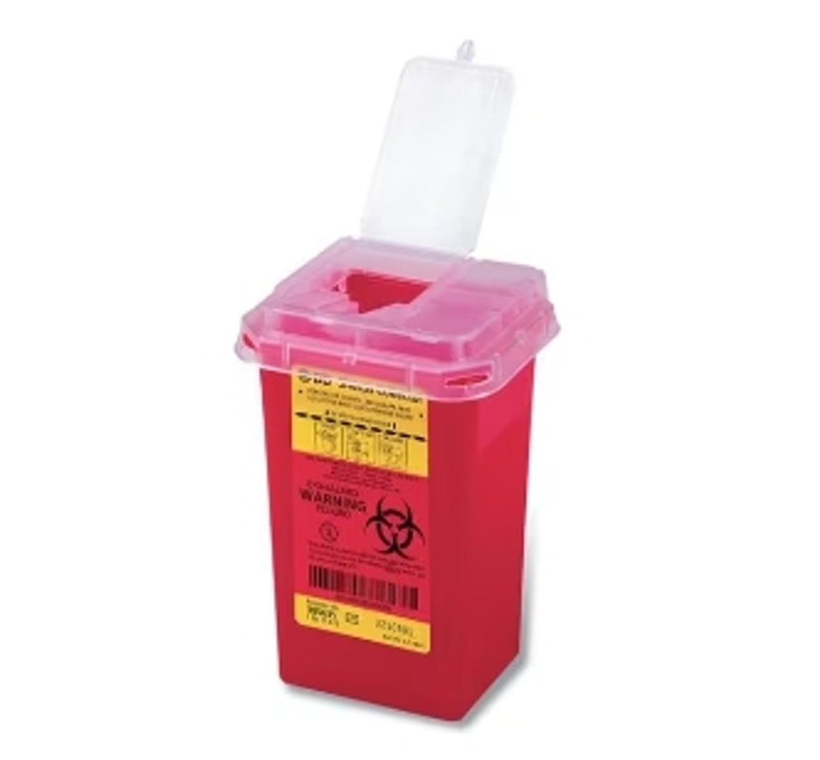 Sharps Container 1qt Red/Clear 3-9/10" x 4-9/10 x 7" Needle Ports Plastic