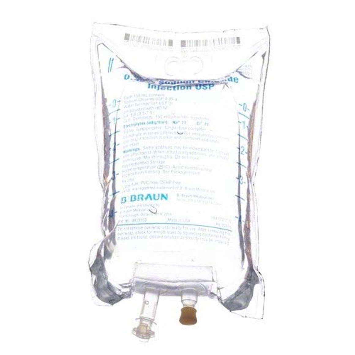 IV Injection Solution Sodium Chloride 0.45% 500mL Excel IV Bag Container 24/Case