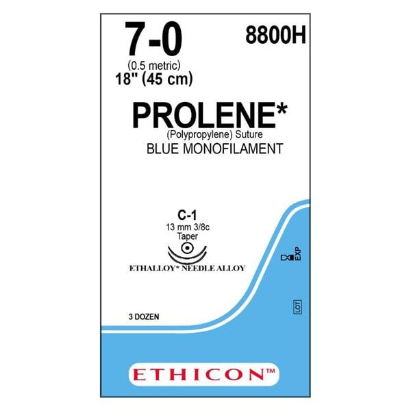 Prolene Suture 7-0 18" Polypropylene Monofilament C-1/C-1 Blue 36/Bx
