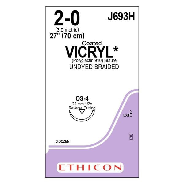 Vicryl Suture 2-0 27" Polyglactin 910 Braid OS-4 Undyed 36/Bx