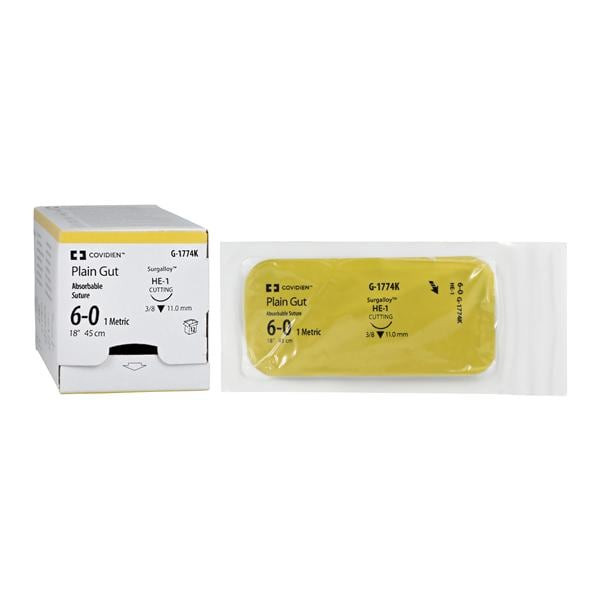 Surgigut Suture 6-0 18" Plain Gut Monofilament HE-1 Undyed 12/Case