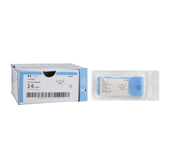 Nonabsorbable Suture with Needle Sofsilk Silk V-20 1/2 Circle Taper Point Needle Size 2 - 0 Braided, GS-833, BX/36