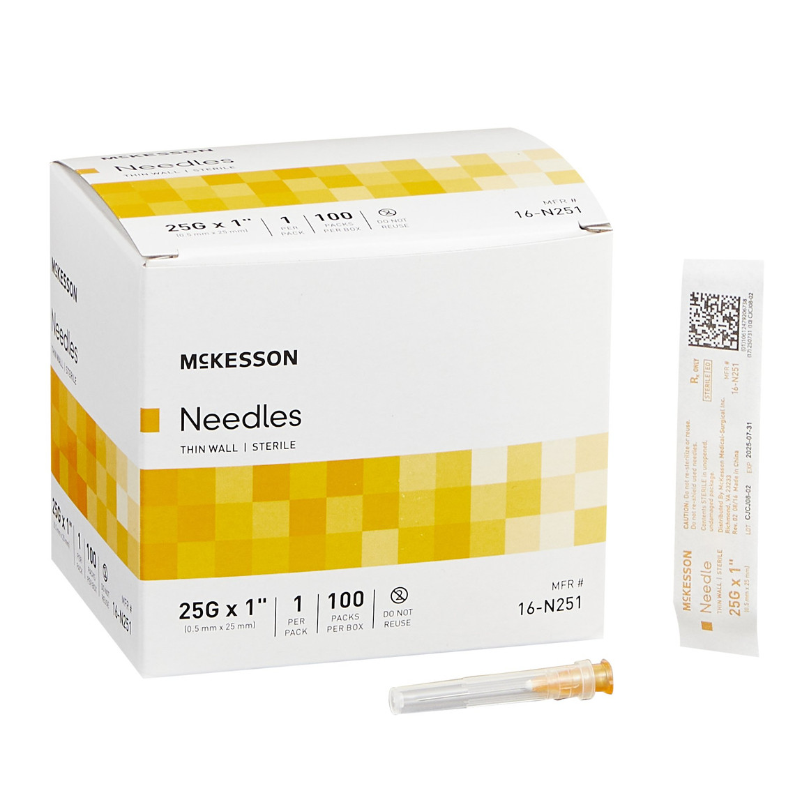 Hypodermic Needle McKesson 1 Inch Length 25 Gauge Thin Wall