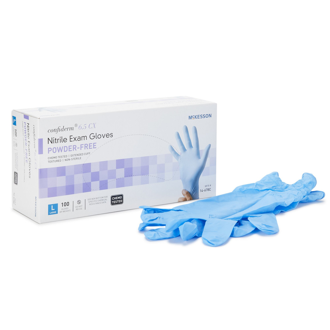 Exam Glove McKesson Confiderm 6.5CX Large NonSterile Nitrile Extended Cuff Length Textured Fingertips Blue Chemo Tested