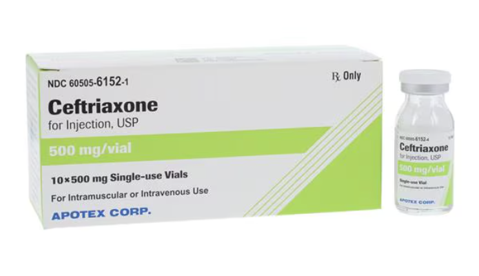 Ceftriaxone Sodium Injection 500mg/vial Powder SCV, 10/Pack