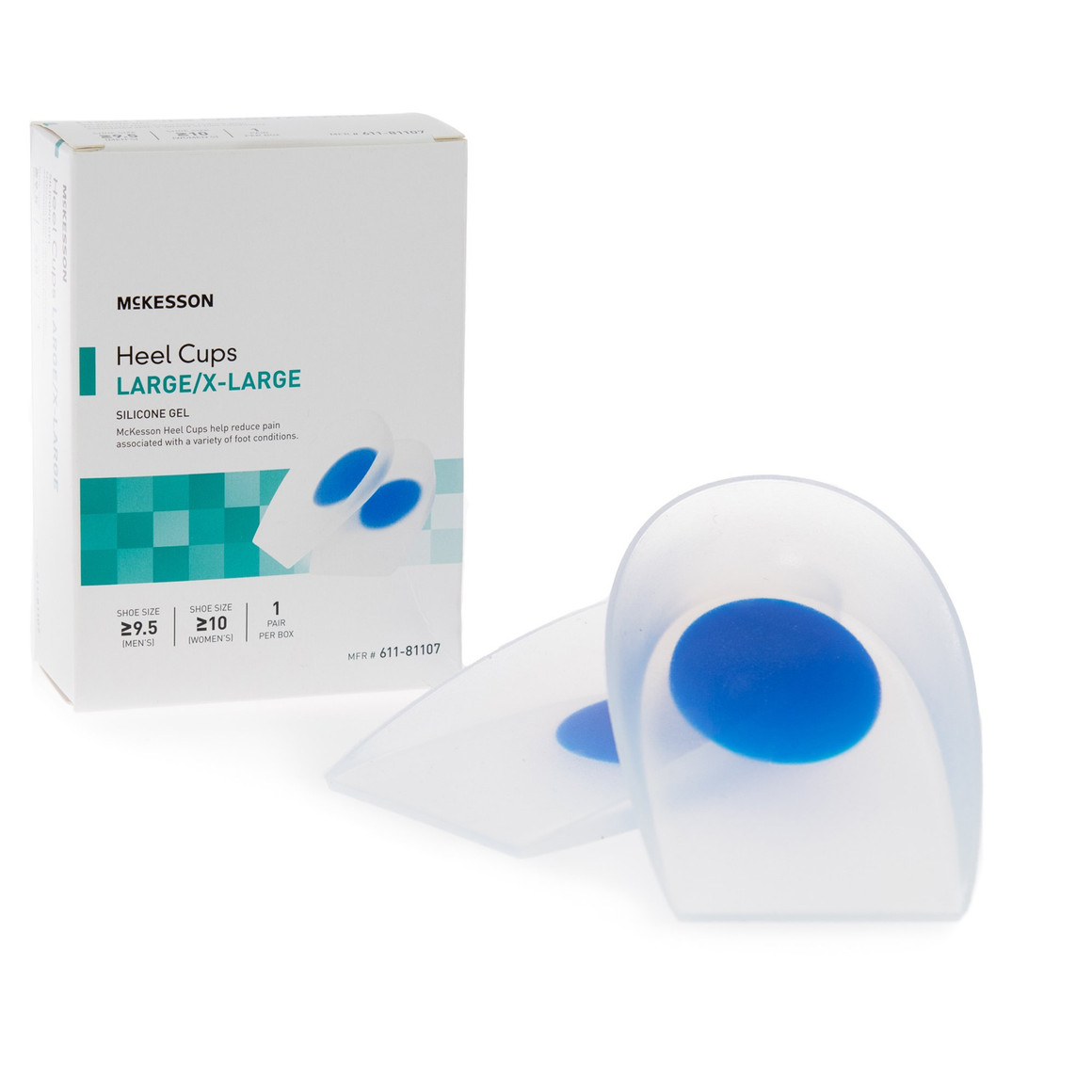 Heel Cup McKesson U-Shaped Silicone Gel Male Up to 9-1/2, Female Up to 10 Blue / Transparent