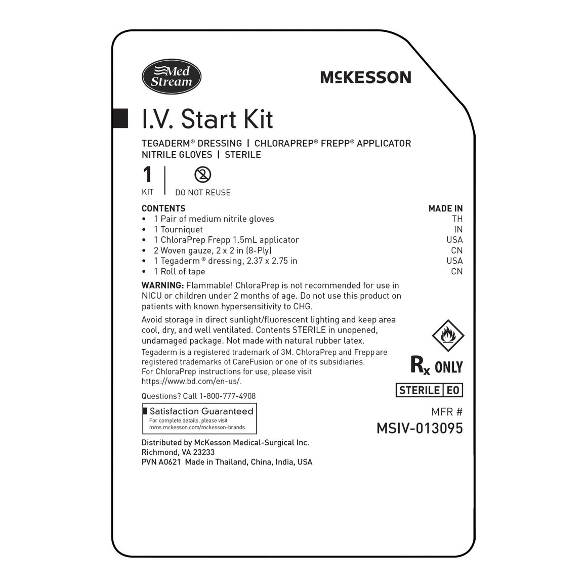 IV Start Kit McKesson Sterile with Tegaderm Dressing 2-3/8 x 2-¾ Inch