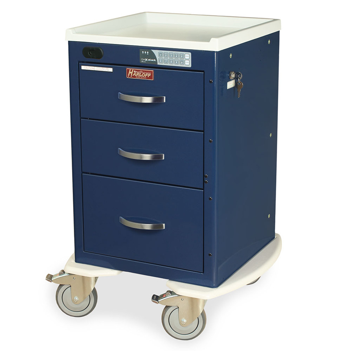 A-Series Lightweight Narrow Auto Locking Mini Width Cart, X-Short Height, Three Drawers, Electronic Keypad Lock with Proximity Reader, MPA1821ELP03