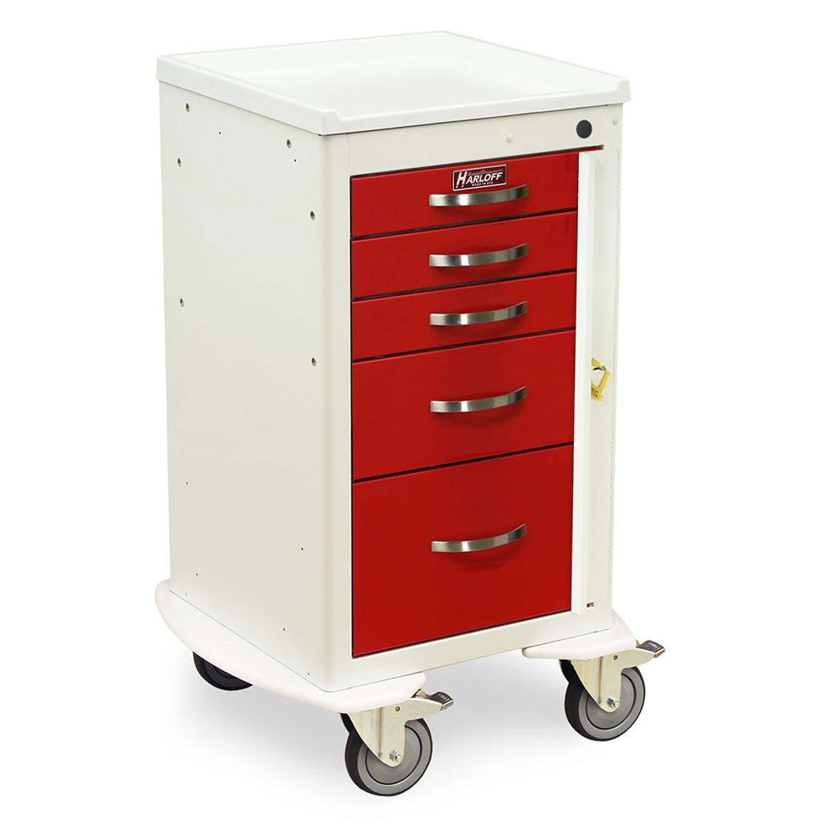 A-Series Narrow Five Drawer Aluminum Crash Cart, Short Height, Mini Width, Five Drawers, Breakaway Lock, MPA1824B05