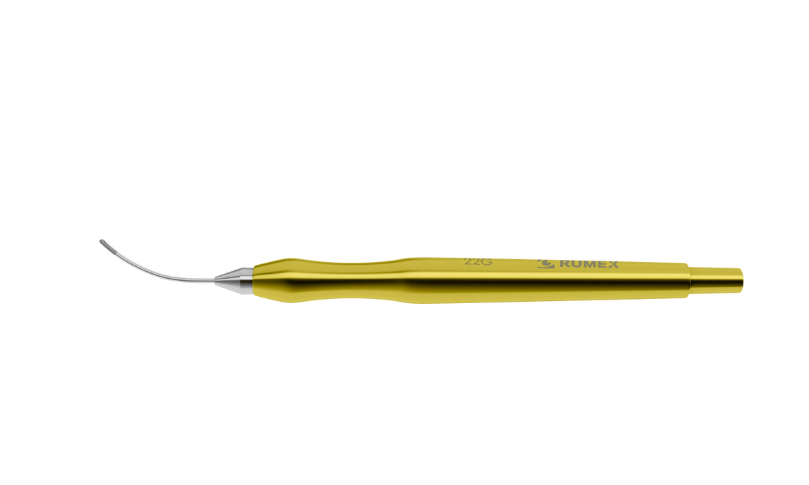 Rumex Aspiration Handpiece for Bimanual Technique, Curved, 22 Ga, One Top Port 0.35 mm, Length 104 mm, Titanium Handle, 7-0821