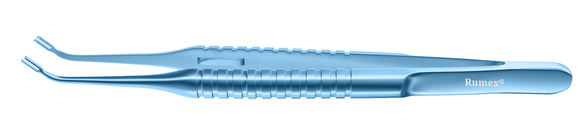 Rumex Pollack Corneal Transplantation Fixation Forceps, Curved, Round Handle, Length 112 mm, Titanium, 4-0814T
