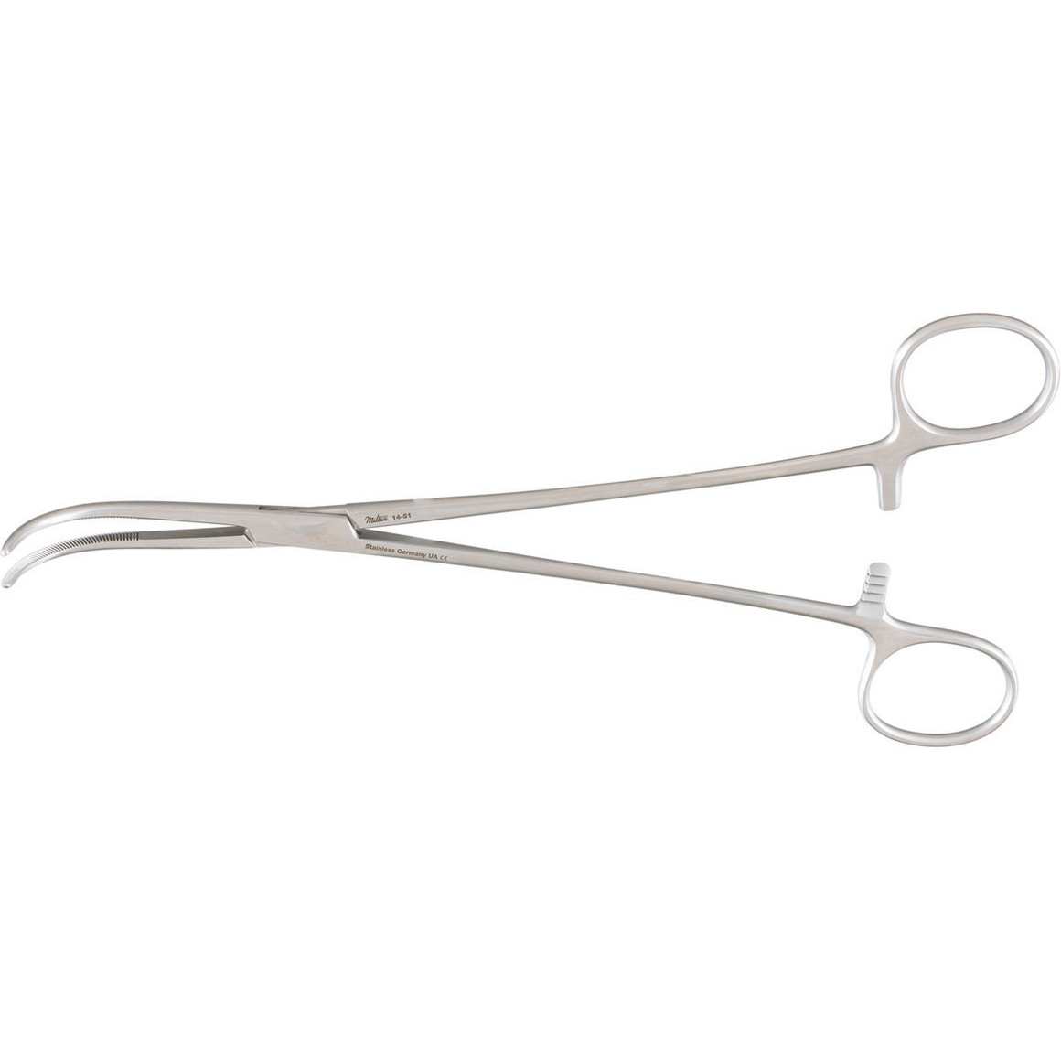 MILTEX GREEN Cystic Duct Forceps, 8-1/2" (218mm), Curved, Delicate, 4 X 4 Locking Teeth., 14-51