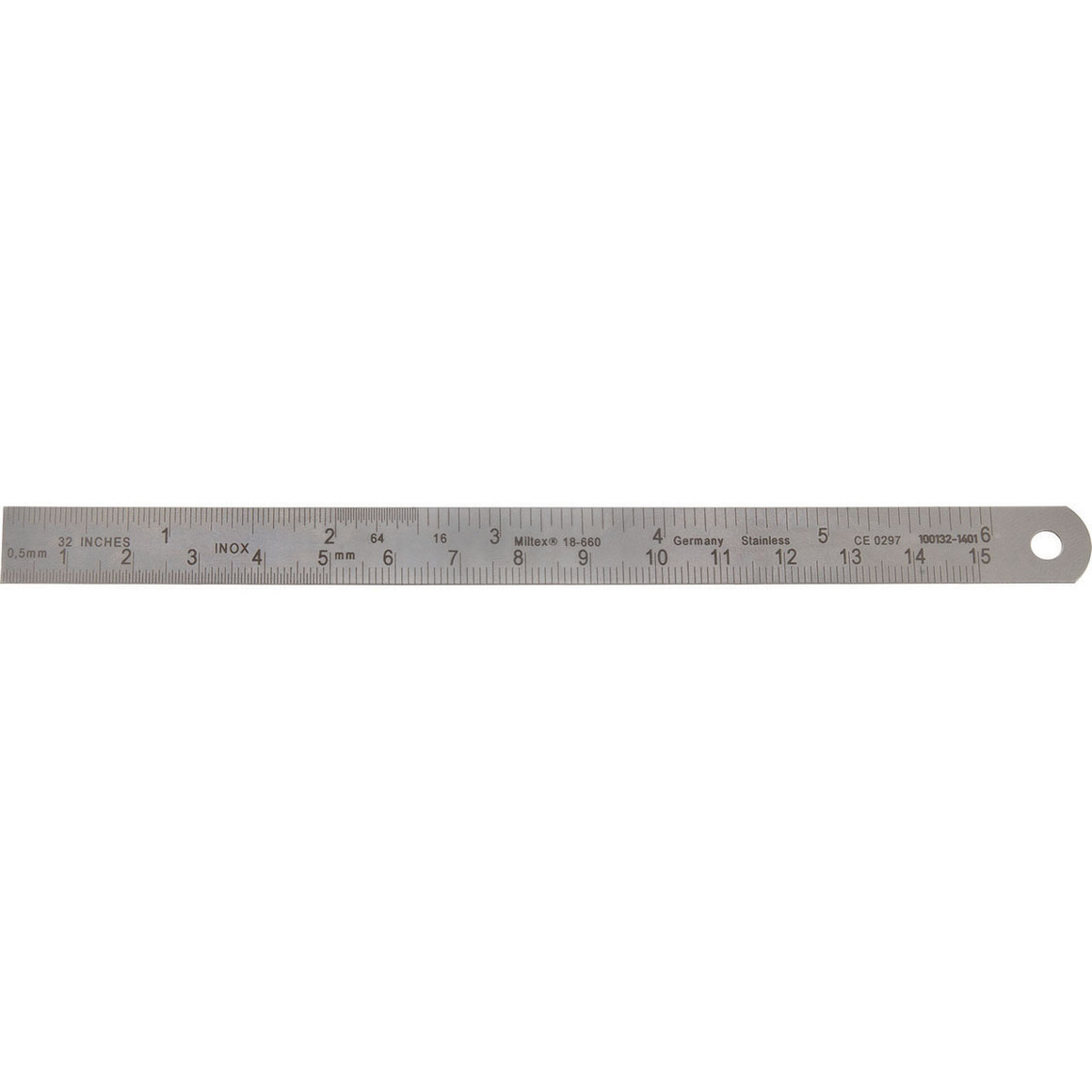 Miltex Flexible Stainless Steel Ruler 6" (150Mm) X 1/2" (13Mm), Graduate In Fractional Inches, And Mm, 18-660