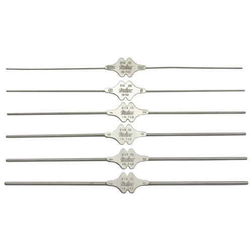 Miltex Bowman Lacrimal Probe, 5-1/8" (130Mm), Silver, Double Ended, Sizes 00-0, 0.6Mm And 0.7Mm Tips, 18-742