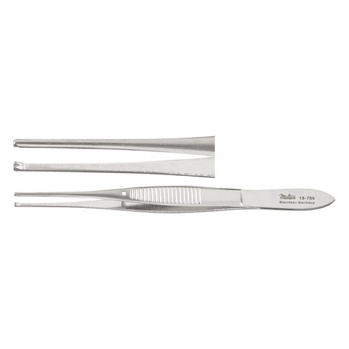 Miltex Iris Tissue Forceps, 4" (100Mm), Standard Pattern, Straight, 1 X 2 Teeth, 0.8Mm Wide Tips, Non-Magnetic, 18-787