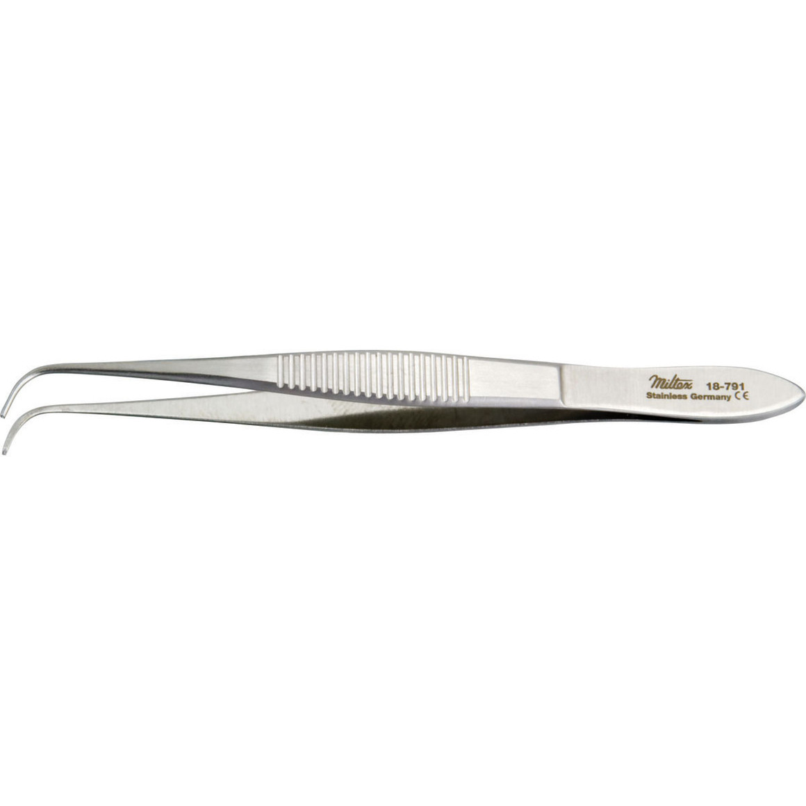 Miltex Iris Tissue Forceps, 3-3/4" (95Mm), Delicate Pattern, Full Curved, 1 X 2 Teeth, 0.6Mm Wide Tips, 18-791