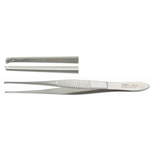 Miltex O'Brien Fixation Forceps, 4" (10.2 Cm), Delicate, 1 X 2 Teeth, 0.9 Mm Wide, Angled Forward, 18-904