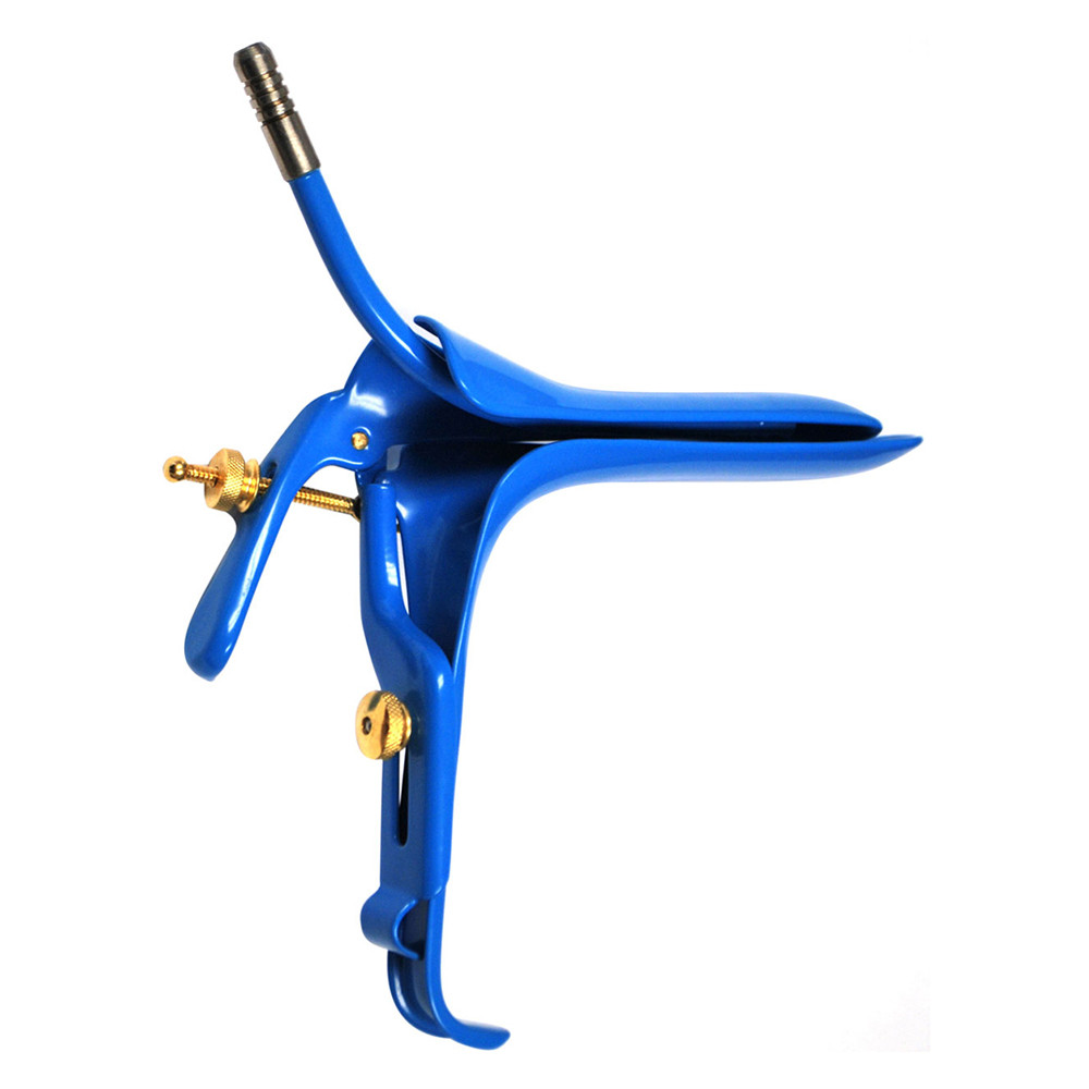 GRAVES Vaginal Speculum, Medium, Blue, with smoke extractor, 4” x 1¼