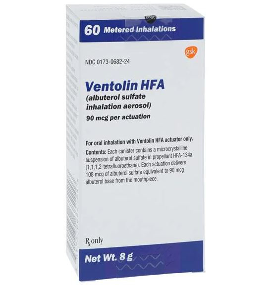 Ventolin HFA Inhaler 90mcg w/dose counter Box 8gm/Ea Medex Supply