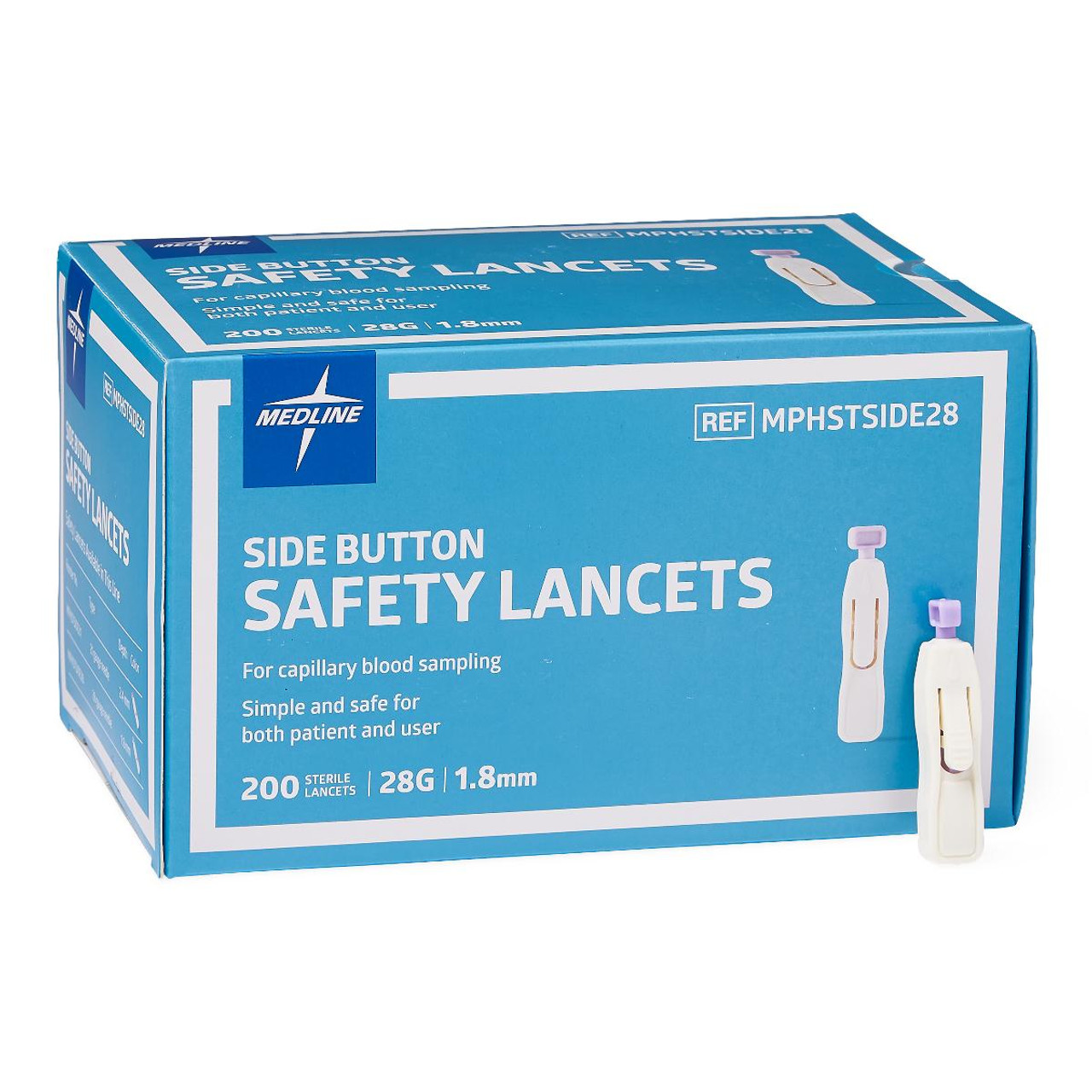 Sterile Safety Lancet with SideButton Activation, 28G x 1.8 mm Medex