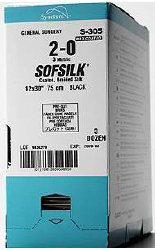 Sofsilk non-absorbable silk suture - size: 0, length: 18 in (45 cm), pre-cut, color: black, strands per each: 6, quantity: box of 24