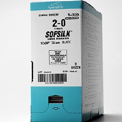 Sofsilk non-absorbable silk suture - size: 1, length: 18 in (45 cm), pre-cut, color: black, strands per each: 6, quantity: box of 24