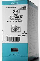 Sofsilk non-absorbable silk suture - size: 2-0, length: 30 in (75 cm), pre-cut, color: black, strands per each: 12, quantity: box of 24