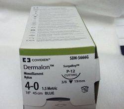 Dermalon monofilament nylon suture - size: 4-0, length: 18 in (45 cm), needle name: P-12, needle type: premium reverse cutting, color: blue