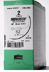 Monosof monofilament nylon suture - size: 2-0, length: 30 in (75 cm), needle name: C-25, needle type: reverse cutting, color: black