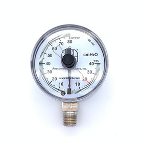 Manometer, Pressure, -40 to +80 cm H2O, 1/4" NPT-M, Bottom Mount, w/Max Hold Pointer, 2.5"Dia, Front Zero-Adjust, 00-199-MAX