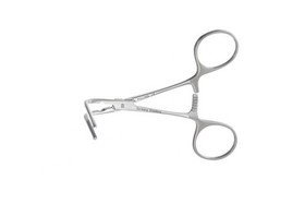 DeBakey Ring Handle Bulldog Clamps 4 1/8" (10.5 cm) Angled 45 degrees, jaws 1-3/16" (3 cm) past angle, curved shafts, 353192