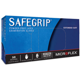 Exam Glove SafeGrip® Medium 50 per Box NonSterile Latex Extended Cuff Length Textured Fingertips Blue Chemo Tested