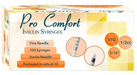 Pro Comfort Insulin Syringes 31g 5/16 1/2cc 100/Box
