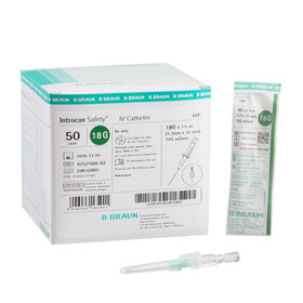 B. Braun Introcan Safety IV Catheter, 18G x 1.25", Teflon Straight, 200/cs