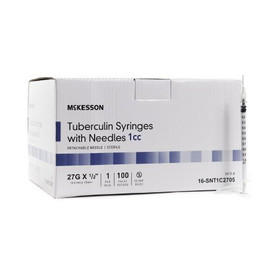 McKesson Syringe with Hypodermic Needle 1 mL 27 Gauge 1/2 Inch Detachable Needle NonSafety