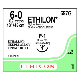 Suture 6-0 Nylon P-1 Ethilon Black 18" Monofilament