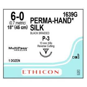 Perma-Hand Suture 6-0 1x18" Silk Braid P-3 Black