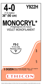 Y922H MONOCRYL® (poliglecaprone 25) Suture, FS-2, 4-0, 36", Violet