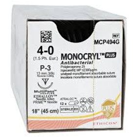 Monocryl Plus Suture 4-0 18" Triclosan/Polyglecaprone 25 Mnflmnt PS2 Undyd