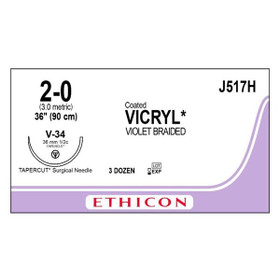 Vicryl Suture 2-0 36" Polyglactin 910 Braid V-34 Violet 36/Bx