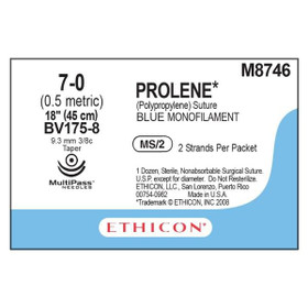 Prolene Suture 7-0 2-18" Polypropylene Monofilament BV175-8/BV175-8 Blue 12/Bx