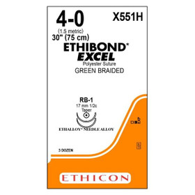 Ethibond Excel Suture 4-0 30" Polyester Braid RB-1/RB-1 Green 36/Bx