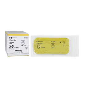 Absorbable Suture with Needle Premium Plain Gut P-13 3/8 Circle Precision Reverse Cutting Needle Size 5 - 0, SG-5686, BX/1