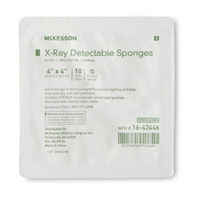 Gauze Sponge X-Ray Detectable McKesson 4 X 4 Inch 16-Ply Sterile X-Ray Detectable 10 per Tray